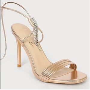 Lulus | Luyke Rose Gold Gladiator Style Lace up Heeled Sandals Rhinestone
